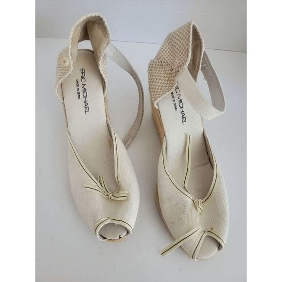 Eric Michael Women's Beige Peep Toe Wedge Heel Sandals Size 36 - Picture 1 of 6